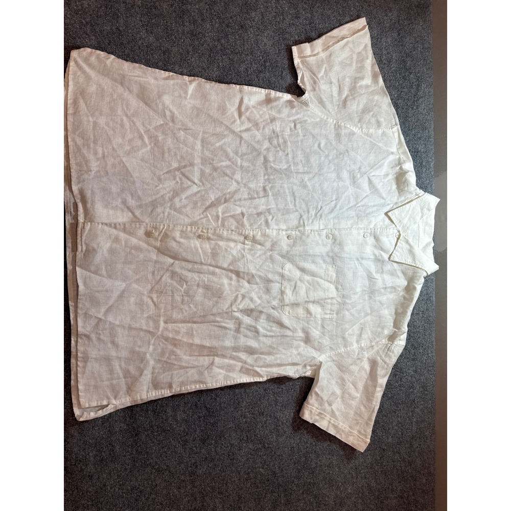 Pronto Uomo Mens XL White 100% Linen Short Sleeve Button Up Shirt Chest Pocket